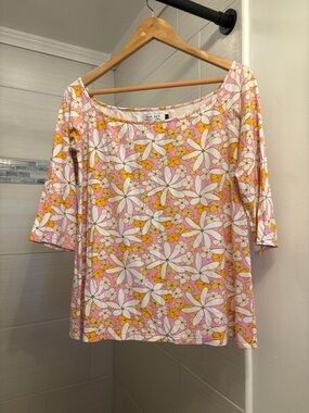 Fighting Eel Ava Sky Tiare Puakenikeni Blouse Sz L 💕🧡